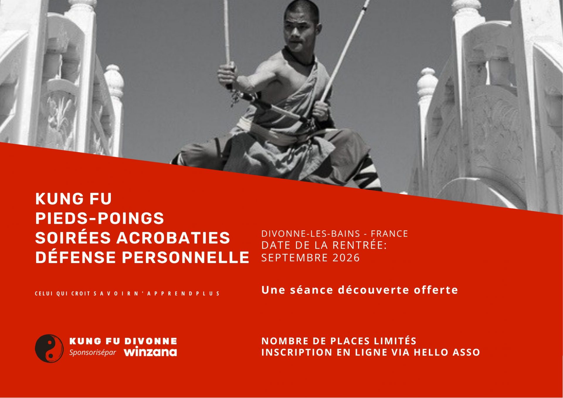 Programme Kung Fu, Pieds-Poings, Soirées acrobaties Gymniques, Défenses personnelles